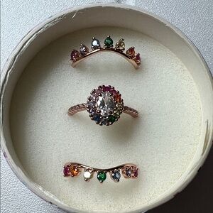 Rose Gold Multicolor Gemstone Ring Trio